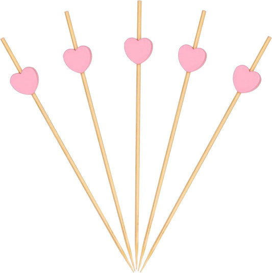 500 Pieces Pink Heart Toothpicks 4.7 Inch Fancy Bamboo Cocktail Picks for Frozen Appetizers Long Fruit Charcuterie Drink Sticks Wedding Party Valentines Day Decoration Party Supplies