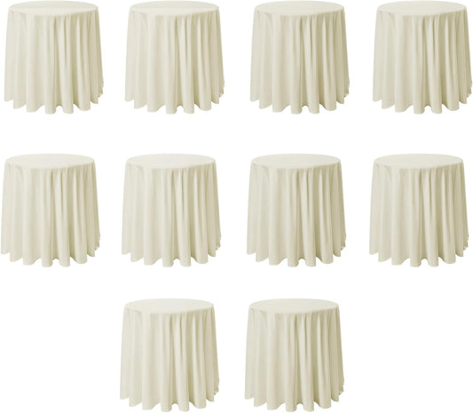 VidaFete Tablecloth 10 Pack 90inch Round Table Cloth Polyester, Stain Wrinkle Resistant Polyester Dining Table Cover for Kitchen Dinning Party Wedding Round Tabletop Buffet Decoration(Ivory)