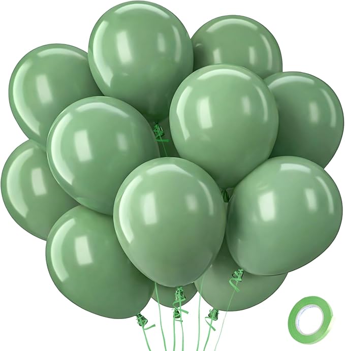 Patimate Sage Green Balloons 100 Pack 12 inch Olive Green Latex Party Balloons for Birthday Wedding Decor Safari Baby Shower Jungle Woodland Party Decorations Arch Garland