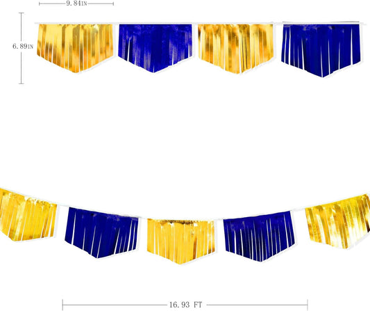 Royal Blue Gold Tassel Banner Metallic Fabric Pennant Bunting Flag for Graduation Retirement Bachelorette Birthday Engagement Wedding Bridal Shower Nautical Ahoy Achor Party Decorations Supplies