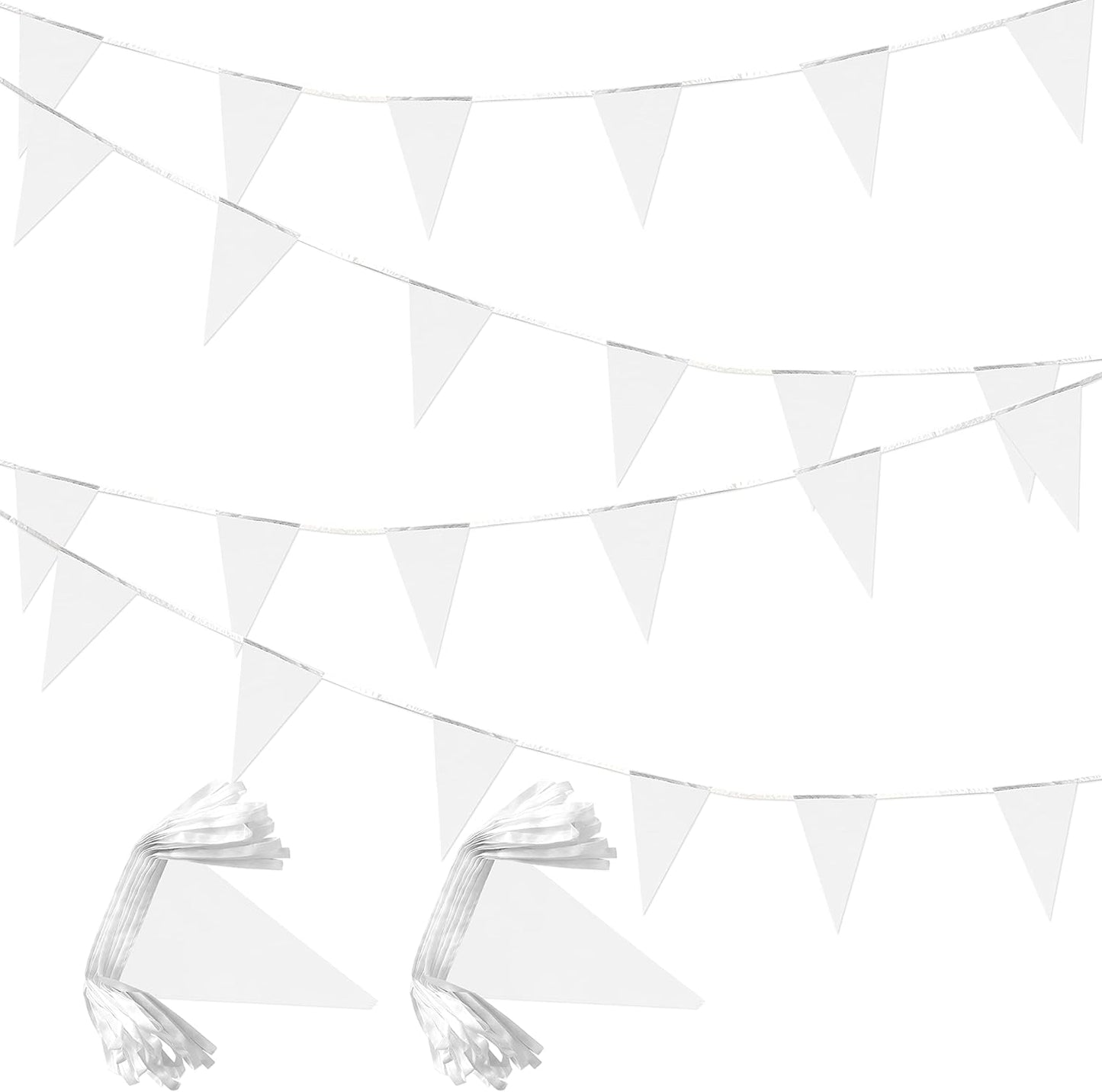 100 Feet White Pennant Banners Flags String Hanging Triangle Bunting Flags,Party Decorations for Grand Opening,Kids Birthday,Carnival,60 PCS