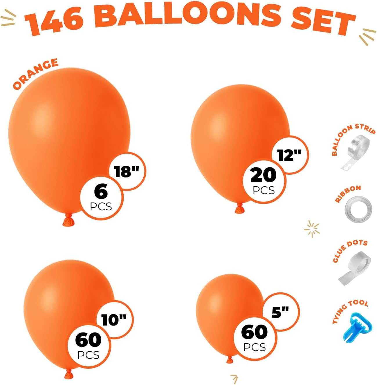Balloon Garland Arch Kit – 146 Pcs Orange Balloons for Baby Shower, Birthday, Gender Reveal, Wedding Party – DIY Kit by Vellax™