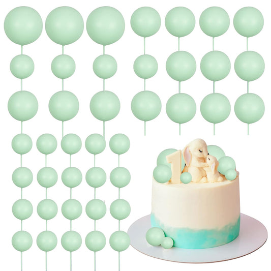 Gyufise 30Pcs Balls Cake Topper Mini Balloons Cake Toppers Foam Ball Cake Decorations Balloon Cake Topper Ball Shaped Cake Insert Topper for Birthday Party Baby Shower Decor Green