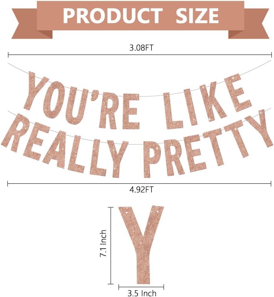 BEISHIDA Rose gold You're Like Really Pretty Glitter Banner,NO DIY, Pre-Strung Mean Girls Birthday Party Bachelorette Party Decorations,Birthday Gift for Girl