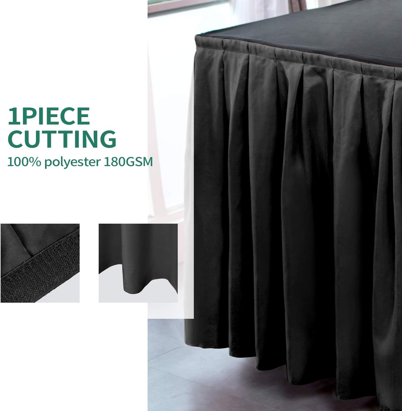 Surmente 2 Pack Black Table Skirt, 14ft Polyester Tablecloth for Weddings, Banquets, or Restaurants