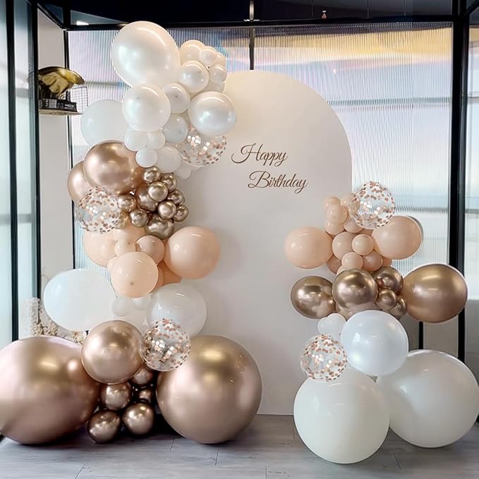 White Champagne Gold Balloon Garland Arch Kit, 167Pcs Neutral Balloons for Engagement Bridal Shower Wedding Baptism Baby Shower Boho Birthday Anniversary Decoration