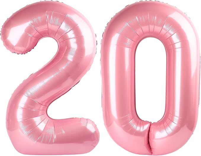 Number Pastel Pink Balloons 40 Inch, Large Happy 20th Birthday Decorations for Women, Foil Balloon Number for Wedding Marriage Proposa Big Events Family Reunions Party Supplies