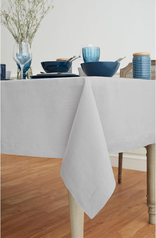 Solino Home Linen Tablecloth for Rectangle Tables 60 x 120 Inch - 100% Pure Linen Silver Cloud Table Cloth - Fete, Machine Washable Cloth Tablecloth for Fall, Autumn, Thanksgiving