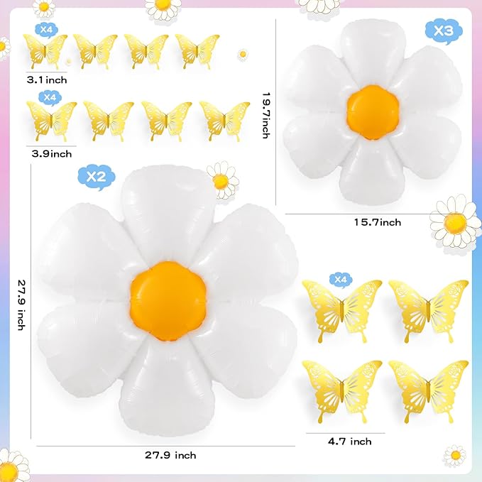 VinTS 150 PCS Daisy Pastel Balloon Garland Kit,White Daisy Flower Macaron Pastel Balloons Garland with Butterfly Stickers for Mothers Day Spring Easter Baby Shower Decoration