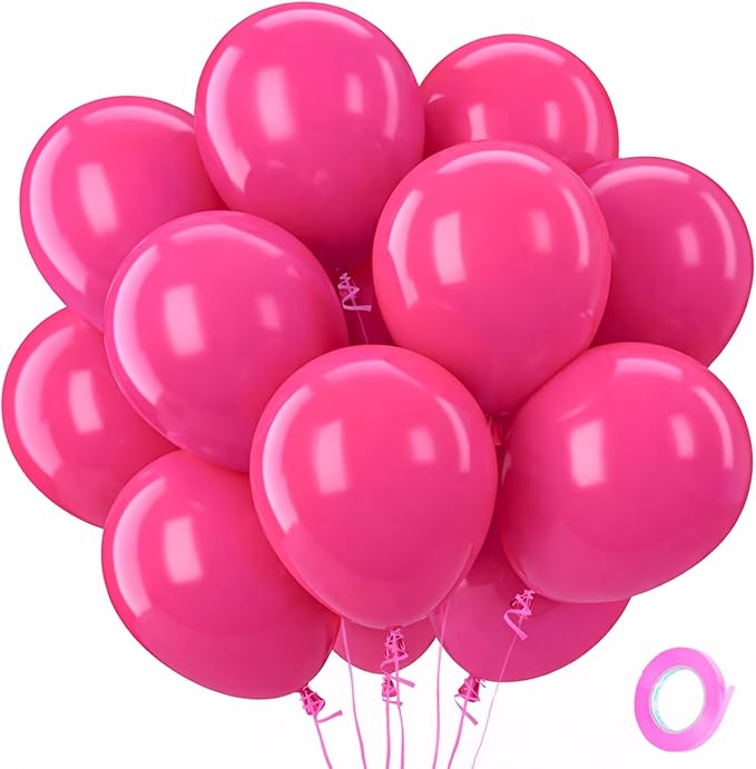 Patimate Hot Pink Balloons - 100pcs 12 Inch Bright Pink Latex Party Balloons for Valentine's Day Wedding Birthday Anniversary Engagement Bridal Shower Bachelorette Party Decorations