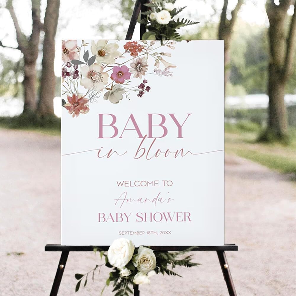 Editable Baby Shower Sign, Floral Welcome Sign, Pastel, 24 x 36 inches, Plastic