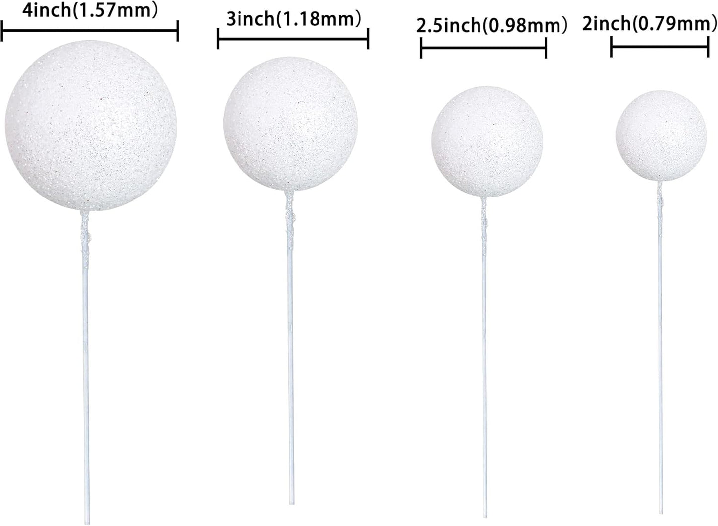 30Pcs Glitter Balls Cake Topper Foam Ball Cake Picks Mini Balloon DIY Cake Insert Topper Decoration for Baby Shower Wedding Anniversary Kids Birthday Graduation Party Cake Decorations White
