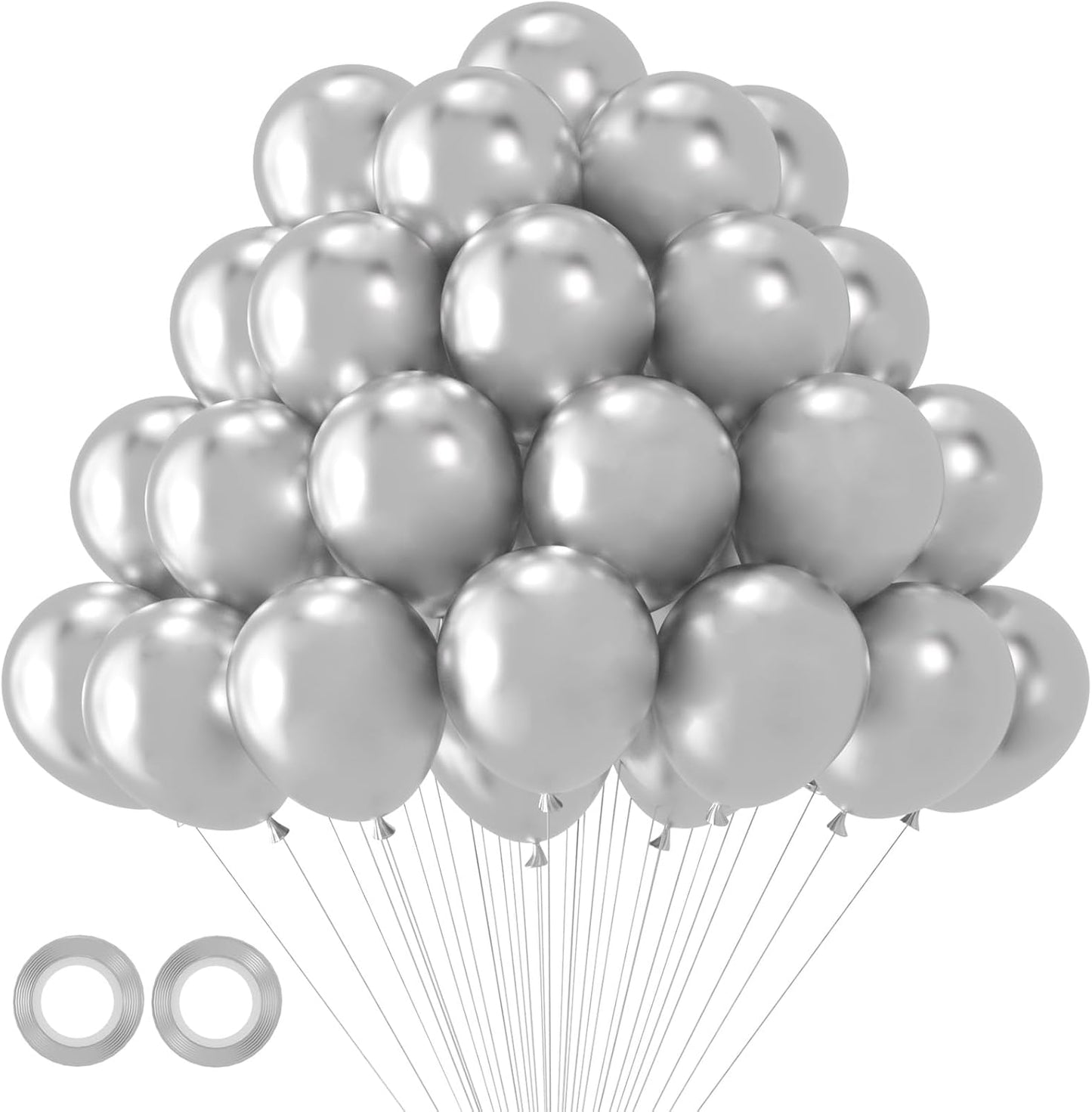 105pcs Metallic Silver Balloons 12inch Party Latex Balloons for Birthday Graduation Baby Shower Wedding Anniversary New Year Party Decorations