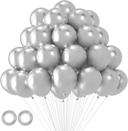105pcs Metallic Silver Balloons 12inch Party Latex Balloons for Birthday Graduation Baby Shower Wedding Anniversary New Year Party Decorations