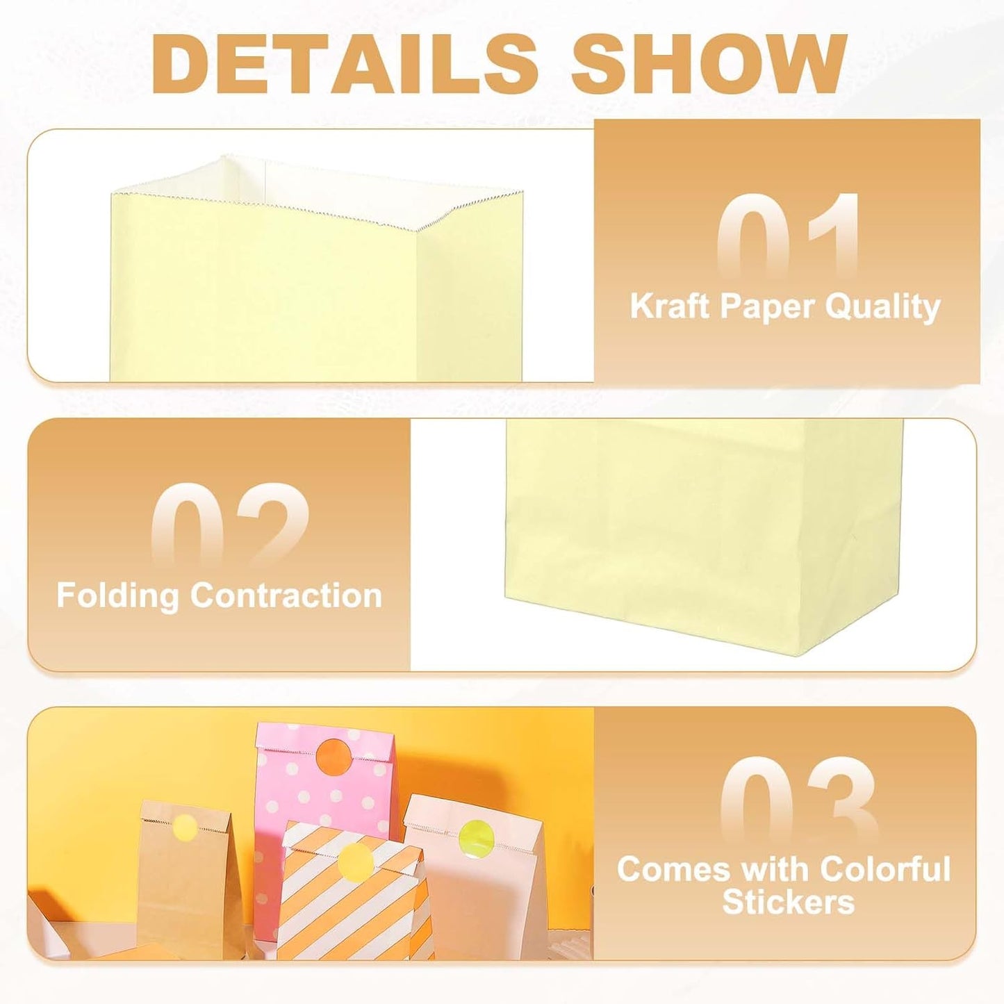 PATIKIL Party Favor Bag, 24 Pcs 5.1x3.1x9.4 Inch Medium Paper Candy Bags Gift Treat Celebration Halloween Goody Birthday Wedding Party with Stickers, Soft Yellow