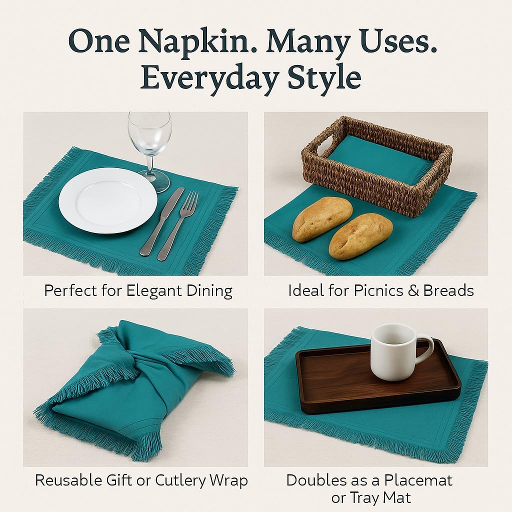 Bedding Craft Cotton Cloth Dinner Napkins Set of 12 – 18x18 Funfare with Frayed Selvedge Edges – Machine Washable Fabric Napkins for Weddings, Baby Showers, Parties & Everyday Dining