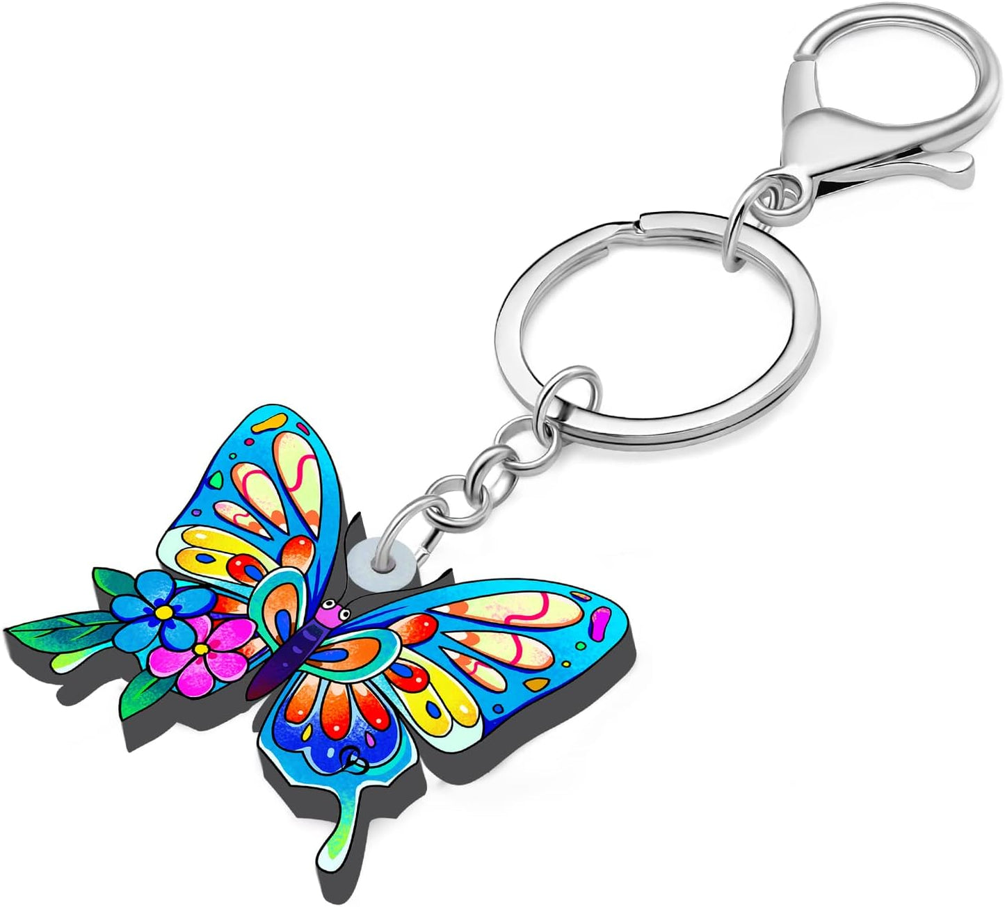 BONSNY Morpho Menelaus Butterfly Key Chains for Women Car Purse Bag Rings Pendant Charms