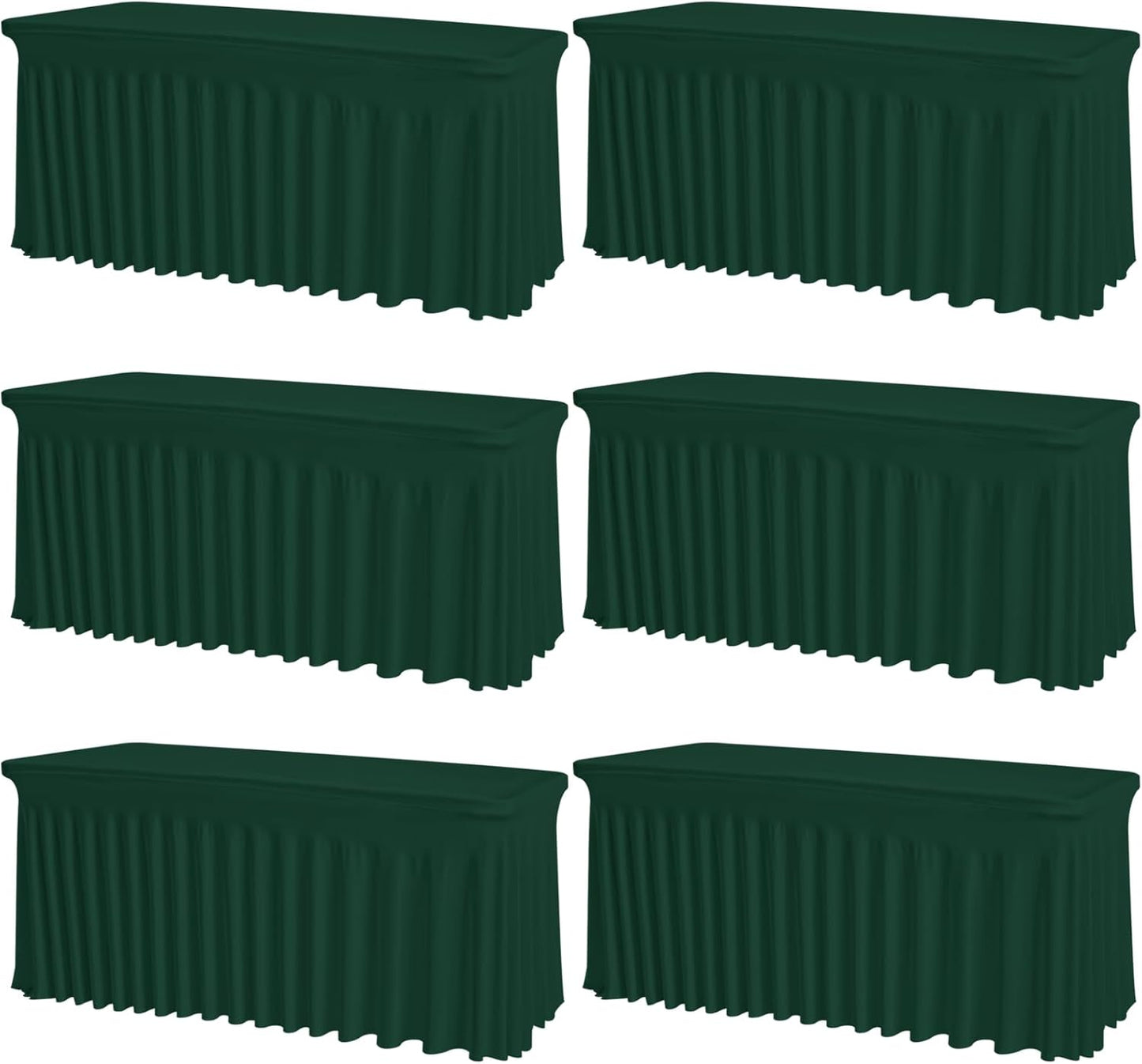 6 Pack Dark Green Rectangle Tablecloth with Elastic Table Skirt – 6FT Fitted Spandex Table Cover, 72 Inch Wrinkle-Resistant & Stretchable for Wedding, Banquet, Party, Buffet, Restaurant