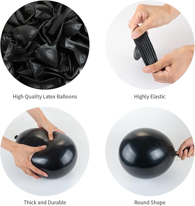 Black Balloons, 140pcs Black 18 12 10 5 Inch Different Sizes Pack Party Latex Balloons for Birthday Halloween Holiday Balloon Garland as Party Decorations