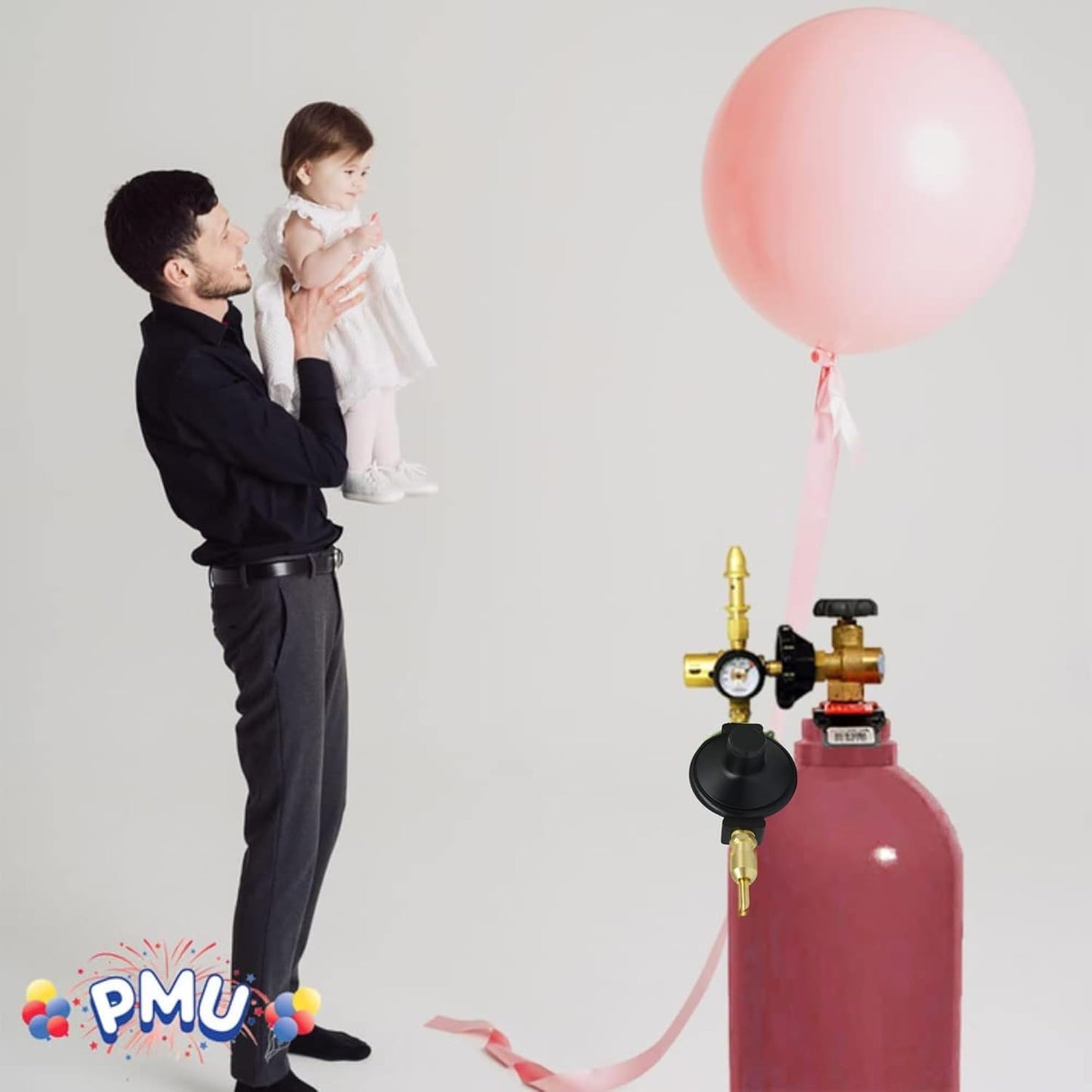 PMU Helium Balloon Filler Air Flow Inflator Regulator Automatic Shut-Off For Latex & Mylar Balloons, Gas Saver – Mixes 40% Air with 60% Helium to Minimize Balloon Gas Usage