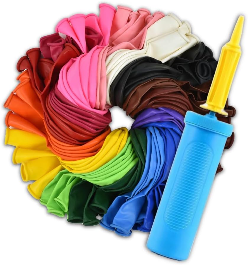 QRabbit 150 Pack 12 Inch Balloons with Hand Pump - Party Balloon with 15 Assorted Colors - Extra Thick Latex Balloons for Wedding Birthday Bridal Shower Christmas New Year Party Decoration