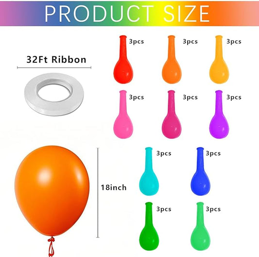 18 Inch Big Balloons Assorted Colors, 30Pcs Large Latex Rainbow Balloon Colorful Party Balloons for Baby Shower, Wedding, Christmas, Happy Birthday Decorations, Kindergarten Graduation