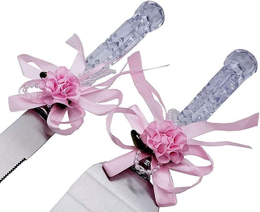GIFTS INFINITY Personalized Wedding Cake Knife and Server Set with Engraving – Cake Cutting Utensil Set, Keepsake Gift for Wedding, Anniversary, Reception, Birthday & Other Occasions (Flower HG Pink)
