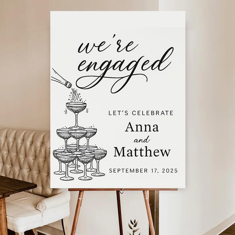 Personalized Engagement Welcome Sign, Engagement Party Sign, Engaged Decor for Couple - She Said Yes!, Decorations, Engaged Welcome, Custom Poster, Canvas, Wooden 2 Layer /7