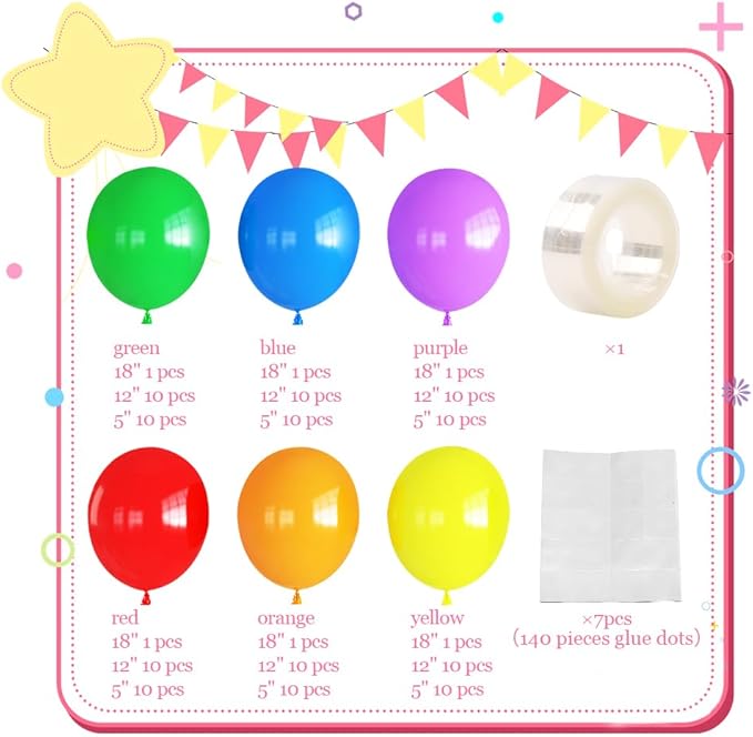 Colorful Rainbow Balloon Arch Garland Kit - 130 Pcs Assorted Color Latex Balloons in Mixed Sizes, for Baby Shower, Birthday, Wedding & Back to School Party Decorations
