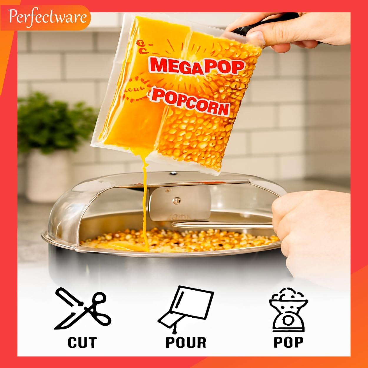Perfectware Movie Theater Style Popcorn Portion Packs, 10.6 Oz, 3 Count