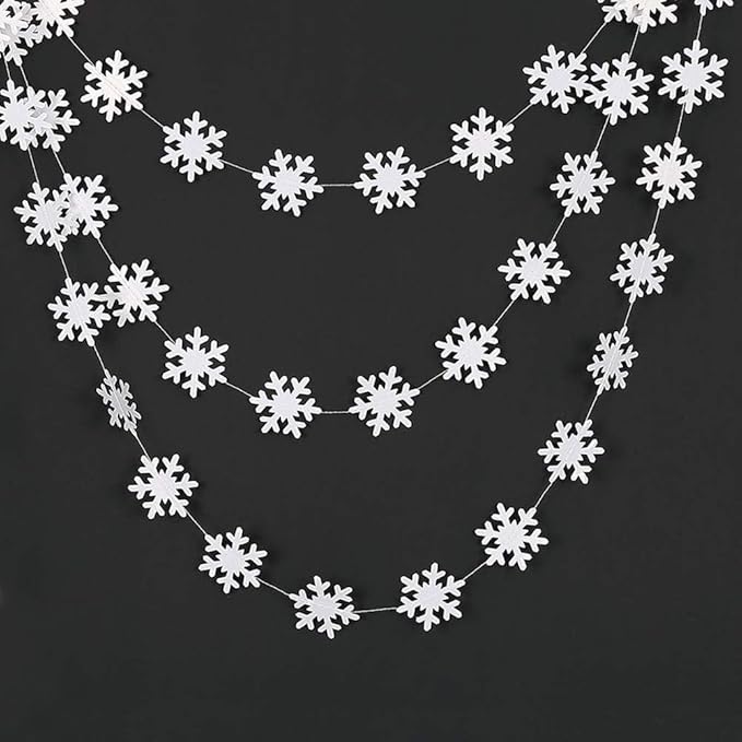 Cheerland Clearance Winter Wonderland Decorations White Snowflake Garland Hanging Paper Snowflakes Decor Snow Flake Streamer for Birthday Holiday Baby Shower Office Classroom January Party Supplies