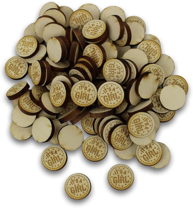 Confetti - Engraved Wood - Rustic Wooden Wedding Decor Party Table Scatter Decorations (It's a Girl)
