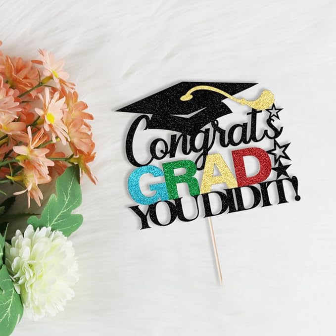 Congrats grad you did it Cake Topper,2025 Graduation Cake Topper,Congrats Grad Decorations,2025 High School/College/University Graduation Party Decoration Supplies.(black)