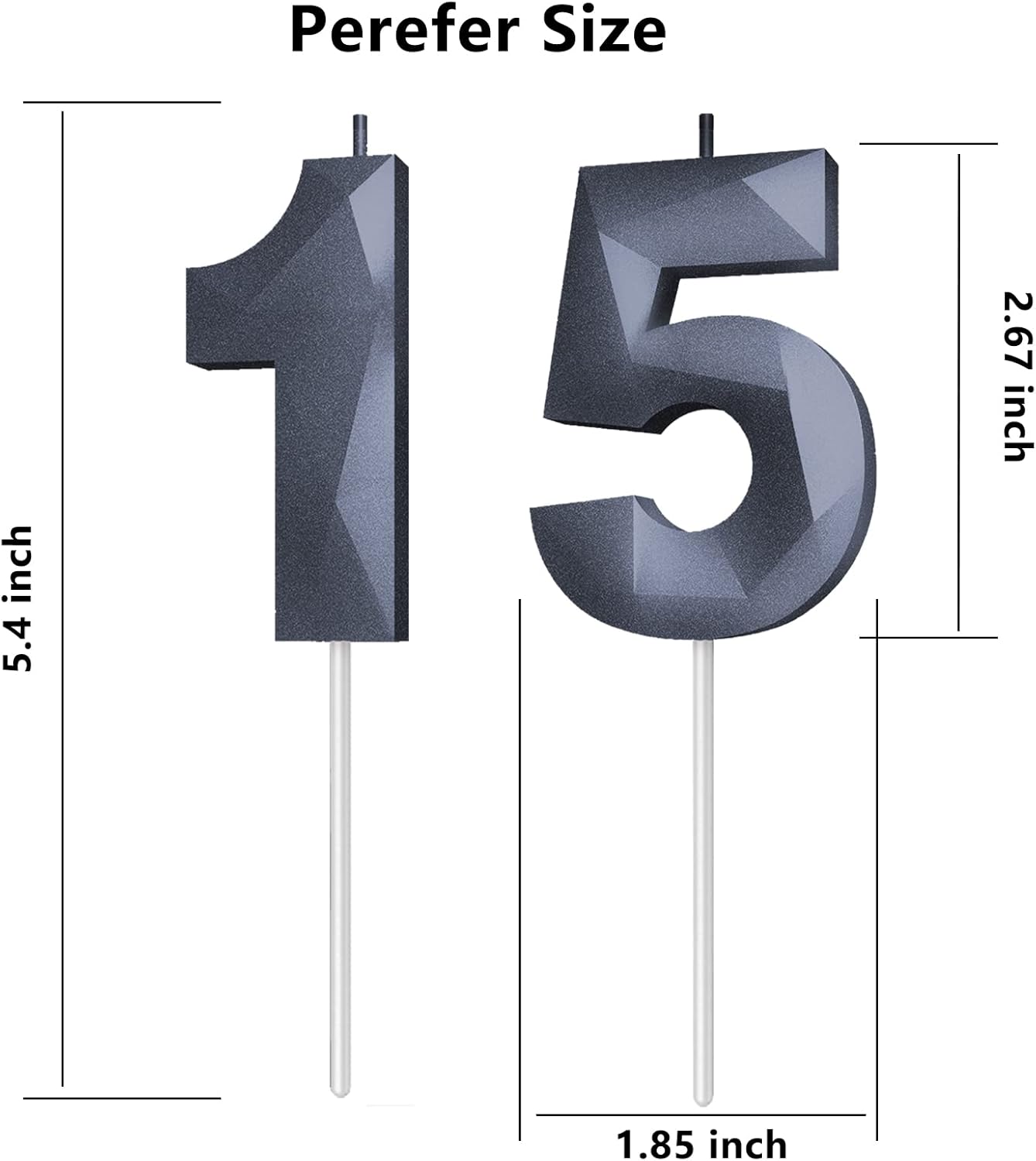 Number Birthday Candles(15 Candle Black) 3D Diamond Shape 15th Happy Birthday Cake Topper Decorations for Boy Men Birthday Wedding Anniversary Celebration Theme Party Supplies