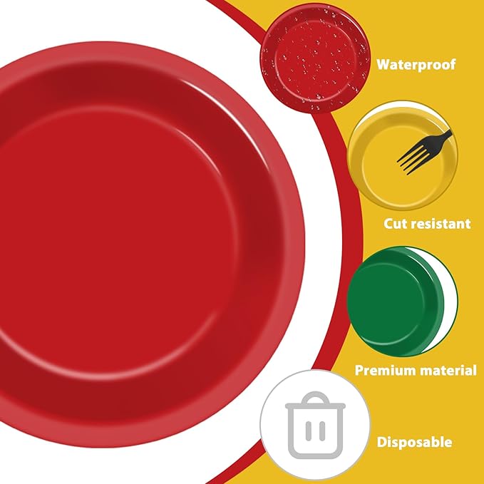 100Pcs Christmas Paper Plates 9 Inch Red Green Color Plates Disposable Round Dessert Plates Christmas Party Tableware Solid Color Paper Plates Winter Table Decors for Birthday Wedding Dinner Party