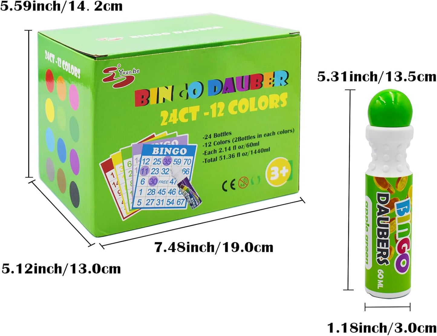 Yuanhe Bingo Daubers Dot Markers - Mixed Colors Set of 24 Pack-12Colors