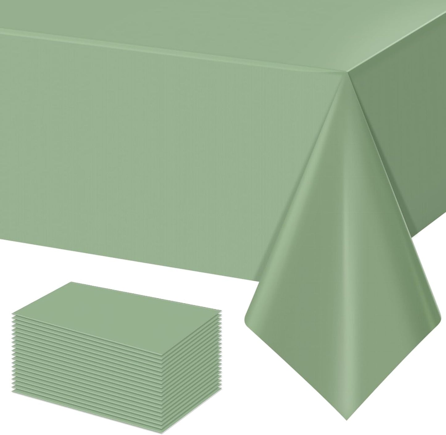 24 Pack Sage Green Tablecloths Light Green Plastic Disposable Tablecloth Sage Rectangle Tables Cover for Birthday Bridal Wedding Baby Shower Party Decorations, 54 X 108Inch