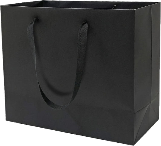 HUAPRINT Black Paper Bags - Gift & Shopping Bags with Ribbon Handles, 30 Packs, 13x5x10Inch, Retail & Party Favor Bags, Merchandise & Wedding Bags