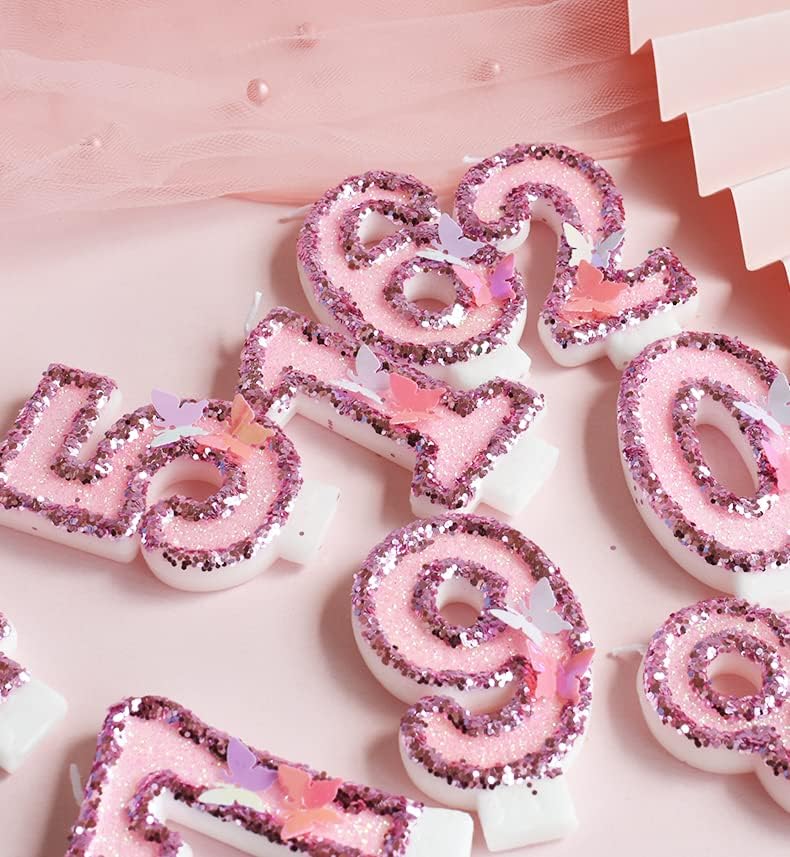 Birthday Candles Number 4,Pink Glitter Happy Birthday Cake Candles Handmade Sequin Numeral Candle