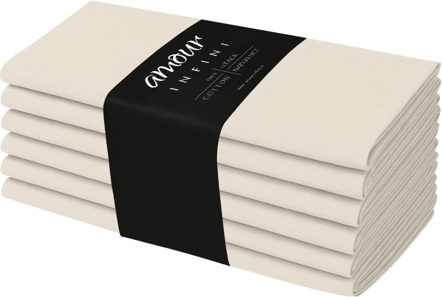 AMOUR INFINI Cotton Cloth Napkins Set of 6 Solid Soft with Hemmed Edges Hotel Quality 18x18 inch Dinner Napkin Ideal for Everyday Use Dining, Table Decoration (Beige- 18x18 Inches)