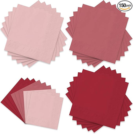 Whaline 150 Pcs Red Burgundy Dinner Napkins Disposable Paper Napkin Decorative 3 Color Dessert Dinner Hand Napkin for Wedding Birthday Home Party Table Supplies Decor