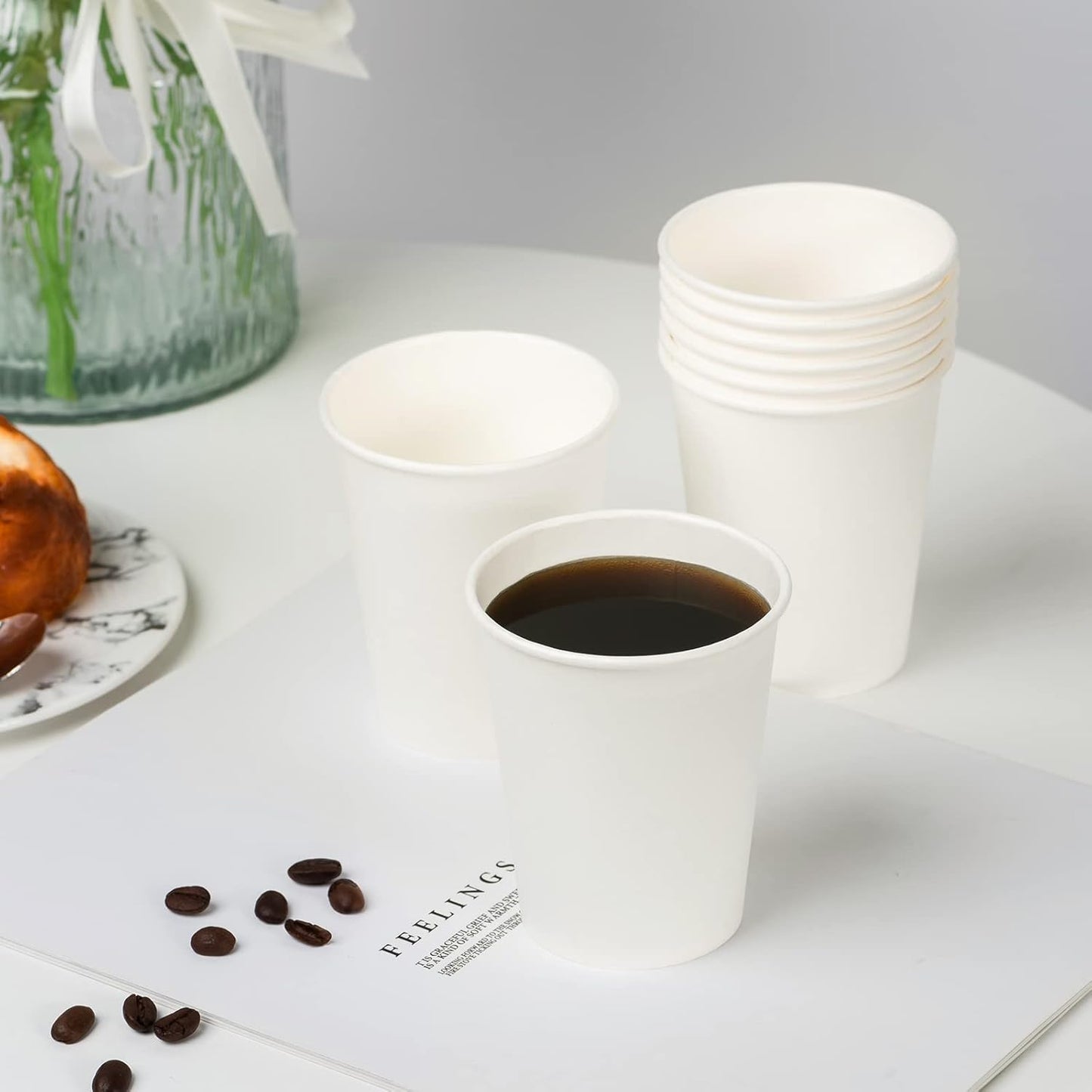 RACETOP Coffee Paper Cups 8 oz [100 pack], Disposable Coffee Cups, Hot Coffee Cups, Office (8 oz 100 pack)