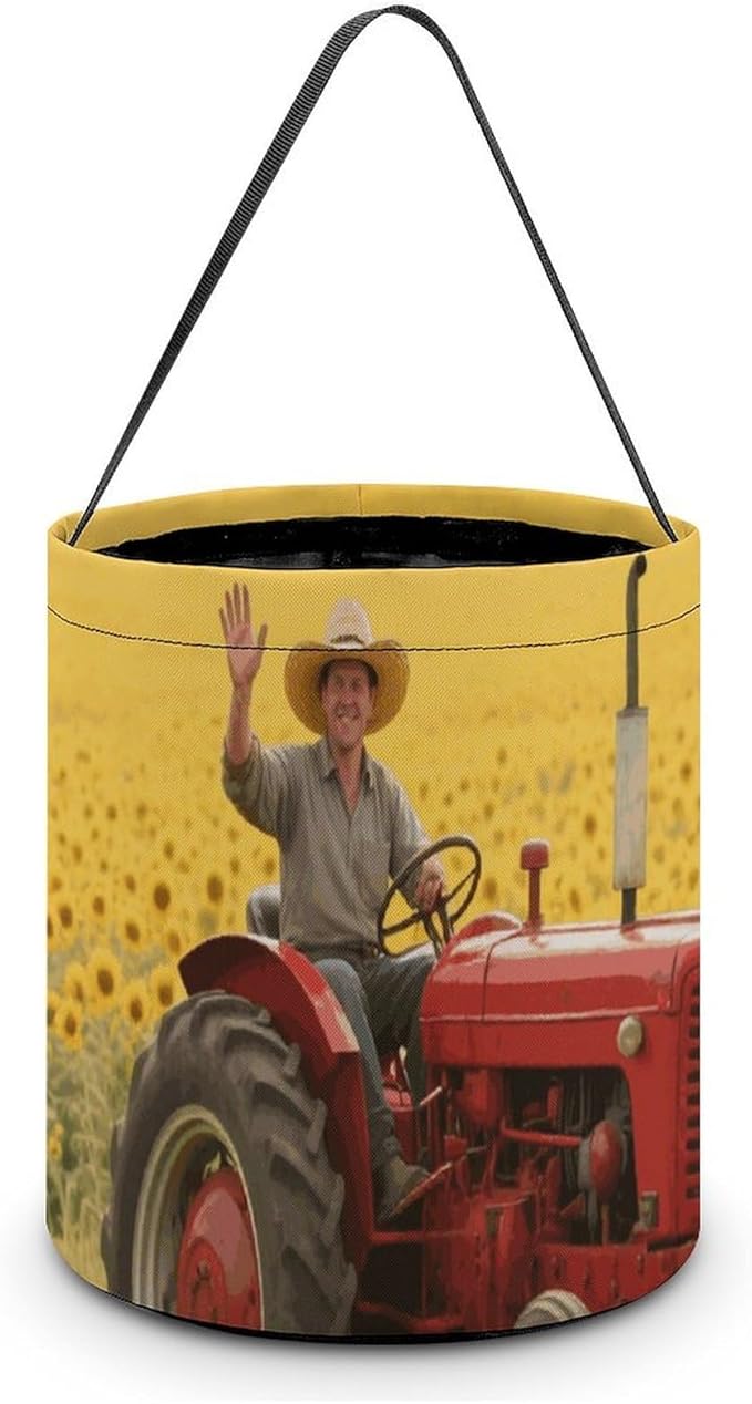 Halloween Candy Bucket - Sunflower Tractor Farm Trick Or Treat Candy Bag, Gift Bag for Party Favor Supplies