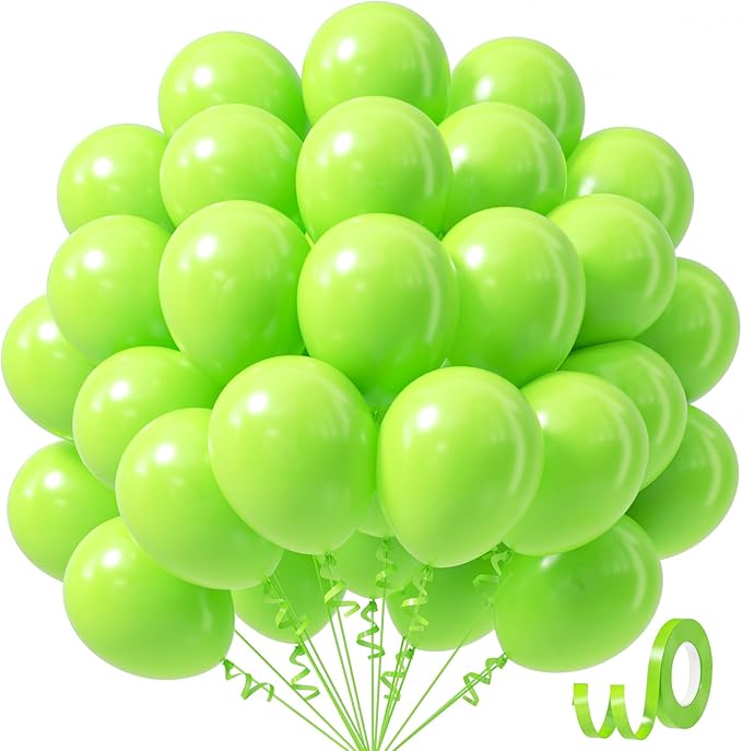 Lime Green Balloons 12 inch, Lime Green Latex Balloon 50pcs Party Balloons for Baby Shower Dinosaur Jungle Halloween Birthday Party Decorations