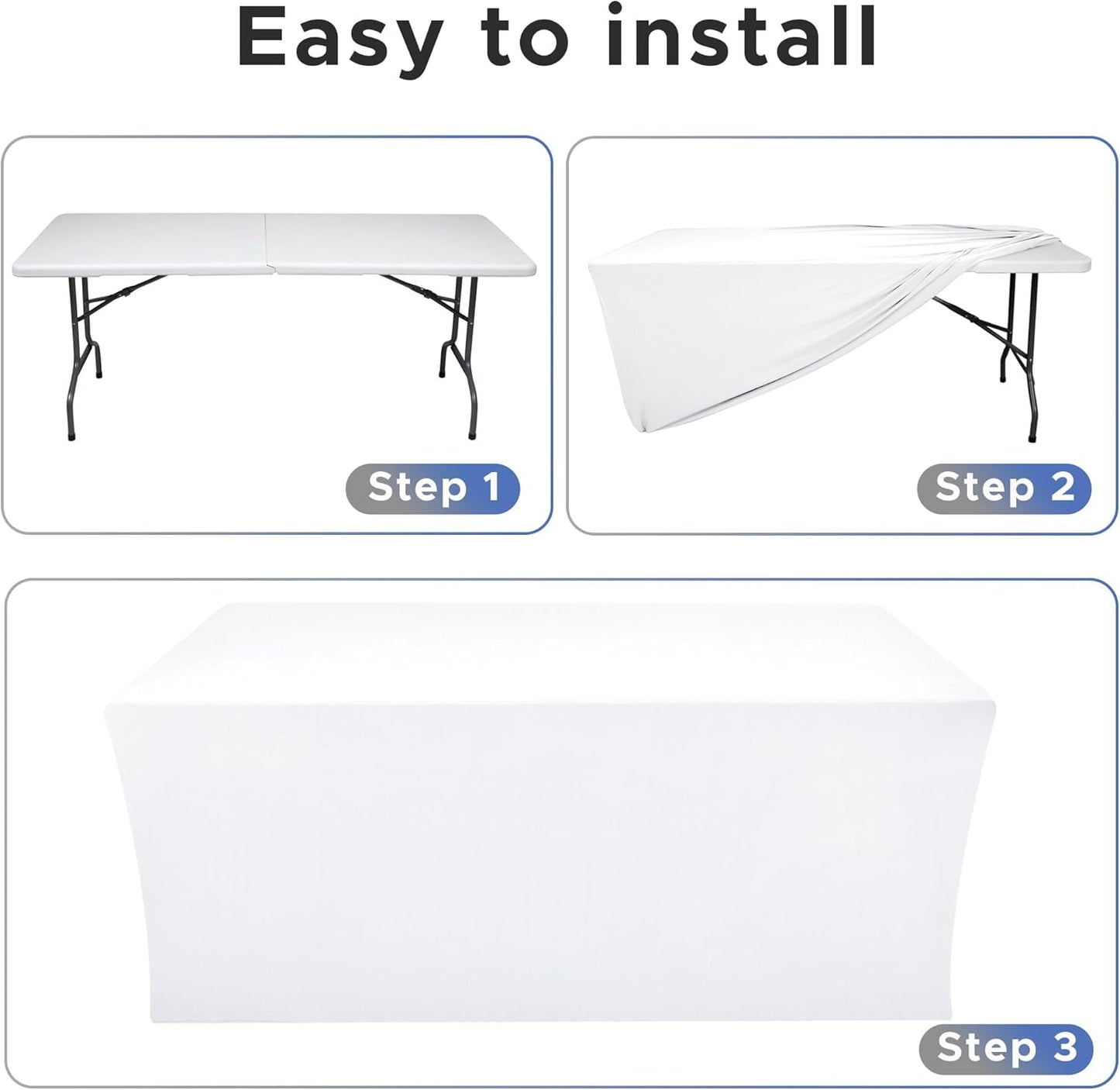 Nasitos Spandex Fitted Table Clothes, 4 Pack - 48 x 24 Inch - White Rectangle Tablecloths for 4 Foot Tables, Fabric Table Cover Protector for Folding Table, Parties, Craft Show, Trade Show