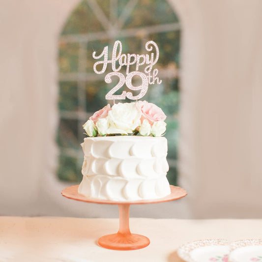 LASKYER Happy 29th Birthday Rose Gold Rhinestone Cake Topper - 29th Birthday/Anniversary,Cheers to 29 Years Old Bday Party Metal Sparkly Centerpieces Decorations.