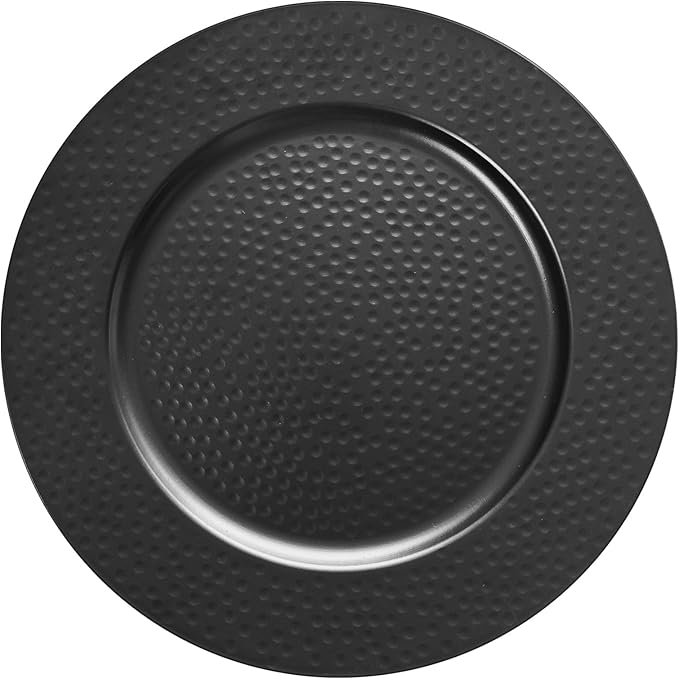 13" Hammered Charger Plates, Black Elegant Dinner Plate Chargers Set of 6, Round Server Ware for Wedding Party Decoration