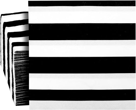 BLUE PANDA Dinner Napkins - Classic Black & White Stripe Pattern - Disposable Cocktail & Wedding Napkins - Versatile Decorative Party 2-Ply Guest Towels - 150 Count, 6.5 x 6.5 in, Black & White