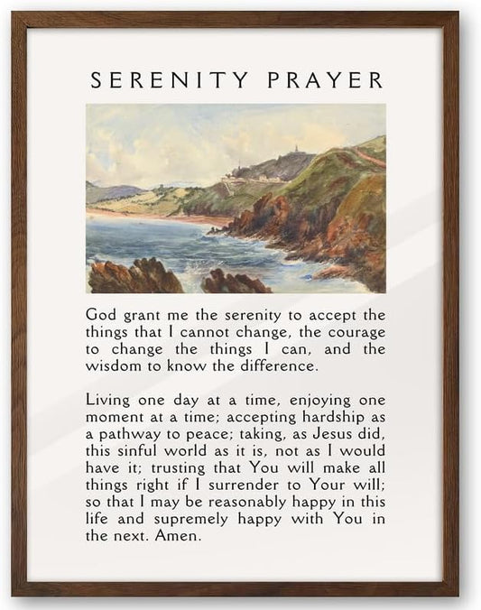 EcoHest Walnut Color OAK Wood Jesus Framed Wall Art, 12x16in Serenity Prayer Bible Verse Christian Wall Art, Modern Bedroom Religious Decor For Living Room Bathroom Christian Merch Gift 1Pack