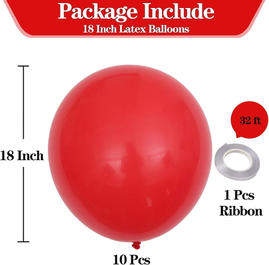KALOR 18 Inch Red Balloons, 10 Pcs Matte Latex Balloons Big Round Balloons for Wedding, Baby Shower, Birthday Party and Event Decoration